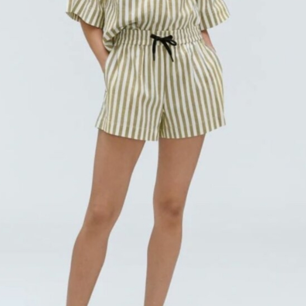 Everlane Seersucker Boxer Short Size Large Striped Mocha